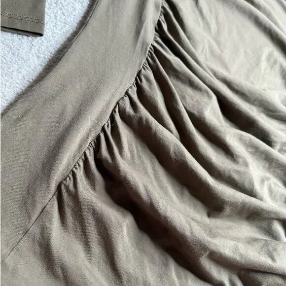 Sundance: Olive-Brown Draped Front Ruched 3/4 Sleeve Top - Picture 5 of 5